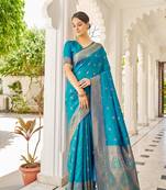 Firozi Kalandi Silk bland golden border banarasi style saree with Blouse