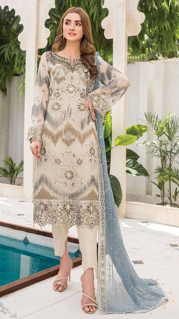 Off white heavy georgette embroidery pakistani suits
