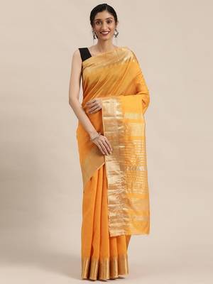 Riva enterprise women's assam silk with golden broad border party wear saree 1