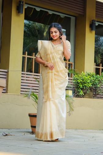 Riva enterprise women's assam silk with golden broad border party wear saree