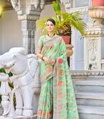 Peroot  Kashmiri Pashmina Woven Design Celebrity Saree With Blouse Piece