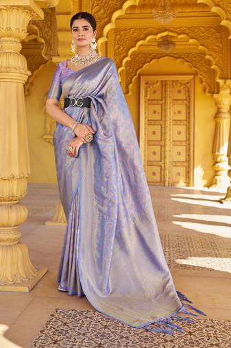 Purple Kanvi silk bland banarasi style soft saree with Blouse