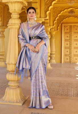 Purple Kanvi silk bland banarasi style soft saree with Blouse 4