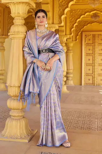 Purple Kanvi silk bland banarasi style soft saree with Blouse