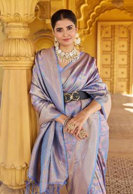 Purple Kanvi silk bland banarasi style soft saree with Blouse 5