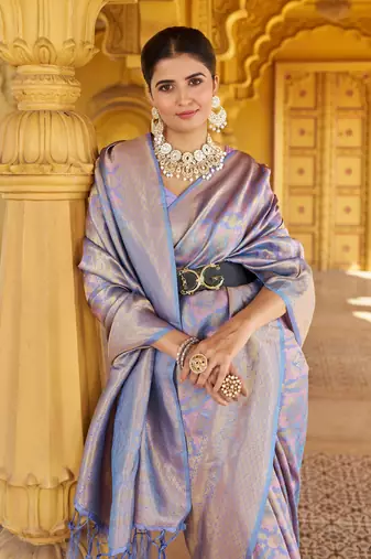 Purple Kanvi silk bland banarasi style soft saree with Blouse