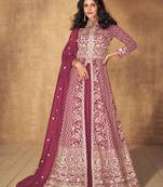 Dark magenta color premium silk embroidered partywear dress