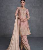Rose Gold Embroidered Organza Silk Free Size Stitched Punjabi Salwar Suit(Size Upto 42) Up To 42" Size