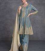 Grey Embroidered Organza Silk Free Size Stitched Anarakali Suit. (Size Upto 42) Free size full stitched Up To 42" Size