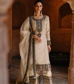 Off White Embroidered Silk Stitched Punjabi Salwar Suitup To 42" Size
