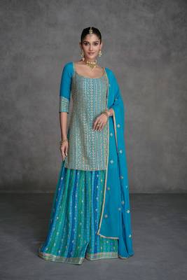 Blue Embroidered Georgette Salwar Suit with Dupatta (size upto 42") 1