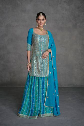 Blue Embroidered Georgette Salwar Suit with Dupatta