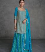Blue Embroidered Georgette Salwar Suit with Dupatta (size upto 42")