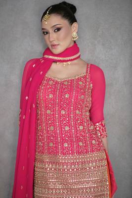Pink Embroidered Georgette Salwar Suit with Dupatta 2
