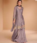 Purple Hand Worked Organza Silk Free Size Stitched Straight Suit. (Size Upto 42)