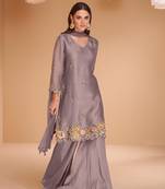 Purple Hand Worked Organza Silk Free Size Stitched Straight Suit. (Size Upto 42)
