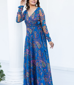 Azure blue mango motif georgette angharkha gown with crepe lining