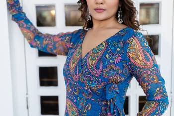 Azure blue mango motif georgette angharkha gown with crepe lining 4
