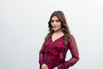 Scarlet red floral printed georgette angharkha gown 4