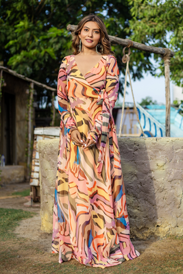 Spectacular multi-shade georgette angharkha gown 1