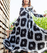 Elegant black georgette printed anarkali gown with angharkha neckline