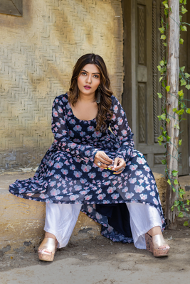 Lily blue georgette kurta with palazzo 3