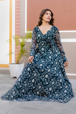 Green and cream waves georgette anghrakha 1
