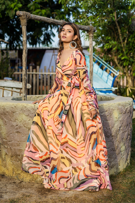 Spectacular multi-shade georgette angharkha gown 3