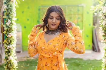 Yellow printed georgette angharkha gown 4