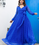 Vibrant blue bandhani print angharkha long kurti