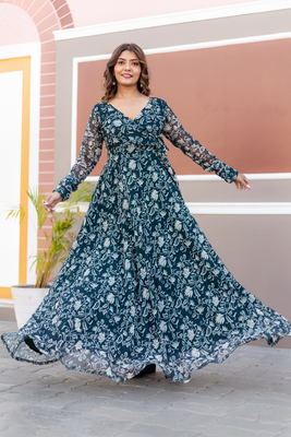 Green and cream waves georgette anghrakha 2