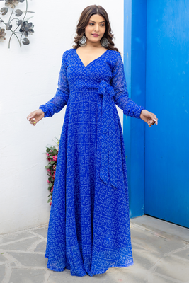 Vibrant blue bandhani print angharkha long kurti 2
