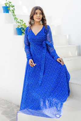 Vibrant blue bandhani print angharkha long kurti 3