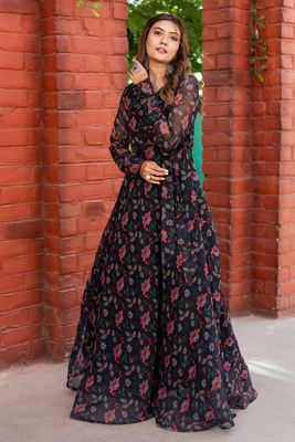 Black and red flower print anghrakha 1