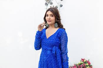 Vibrant blue bandhani print angharkha long kurti 4