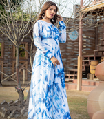 Gorgeous full-stitched sky blue shibori printed gown