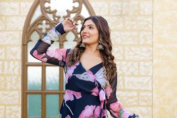 Royal blue color floral printed georgette long kurti 4