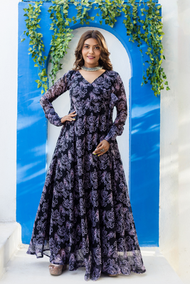 Purple flower print angharkha gown 1