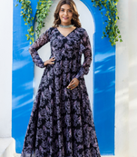Purple flower print angharkha gown