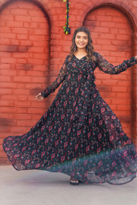 Black and red flower print anghrakha 2