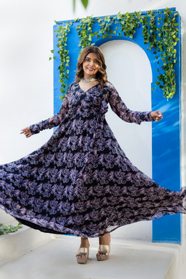 Purple flower print angharkha gown 2