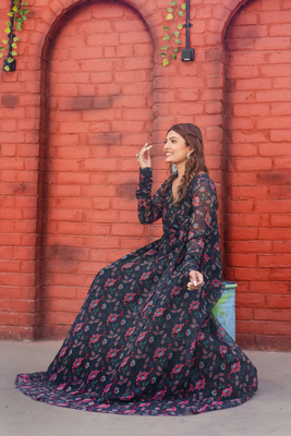 Black and red flower print anghrakha 3