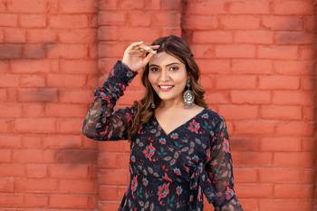Black and red flower print anghrakha 4
