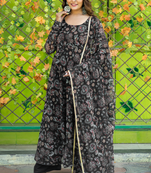 Gold black georgette kurta set with dupatta