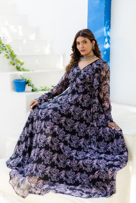 Purple flower print angharkha gown 3