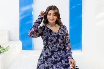 Purple flower print angharkha gown 4