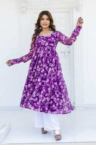 Floral print anarkali kurta with pants & dupatta