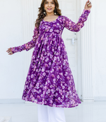 Floral print anarkali kurta with pants & dupatta