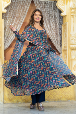 Georgette printed kurta set with pant & dupatta 1