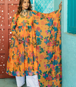 Mustard georgette suit set with gota patti dupatta